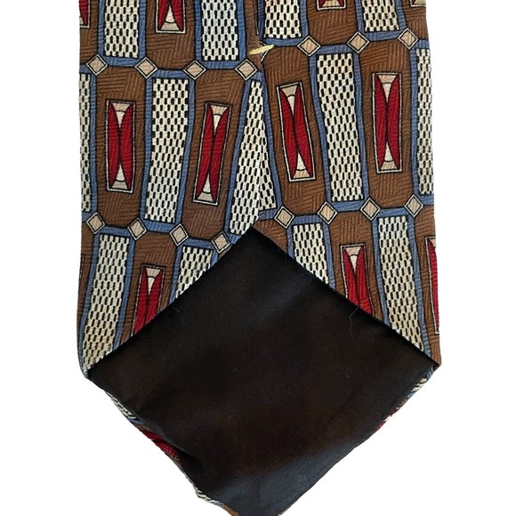 Oscar de la Renta Silk Tie Necktie Red Brown Gold 100% Silk Made USA VTG - Picture 2 of 5